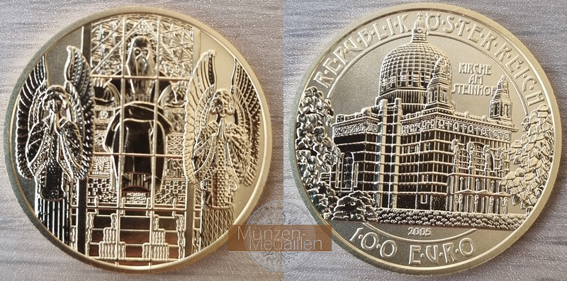 Österreich 100 Euro MM-Frankfurt Feingold: 16g Kirche am Steinhof 2005 