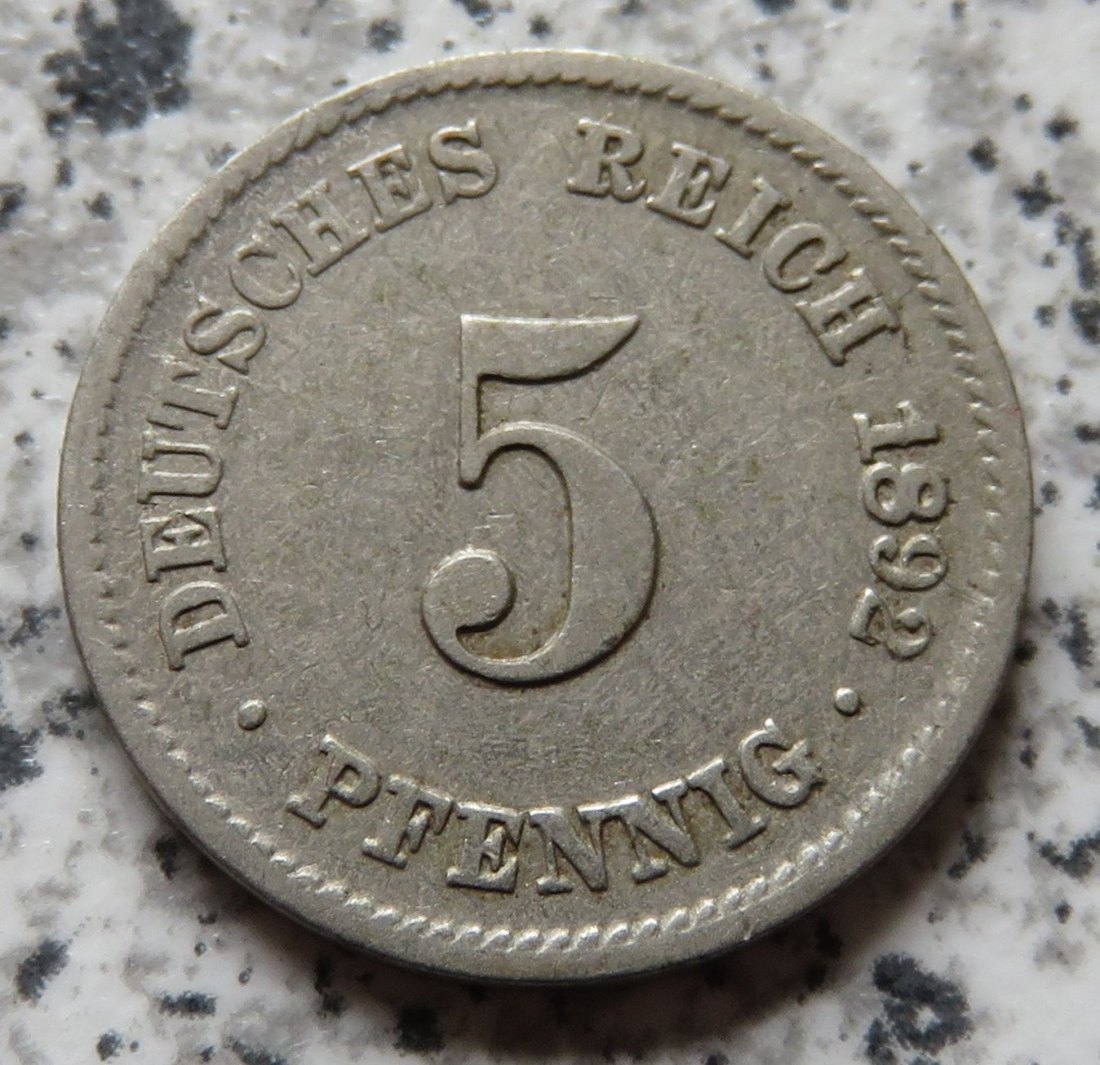  Kaiserreich 5 Pfennig 1892 J, besser   