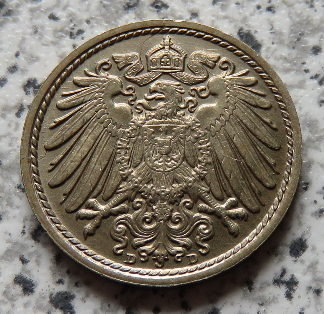  Kaiserreich 5 Pfennig 1911 D, Erhaltung   