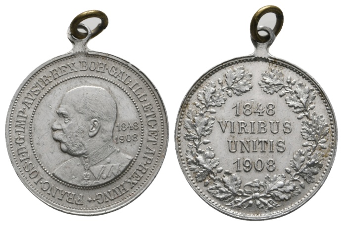 Medaille 1908; 60-jährigen Regierungsjubiläum v. Kaiser Franz Joseph I; gehenkelt;2,71 g; Ø 28,67 mm   