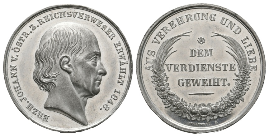  Medaille 1848; Wahl des Erzh. Johann v. Östr.; unedel; 19,46 g; Ø 37,41 mm   