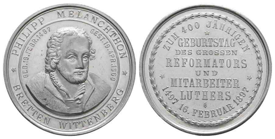  Medaille 1897; 400. Geburtstag Philipp Melanchthon; Aluminium; 6,46 g; Ø 39,26 mm   