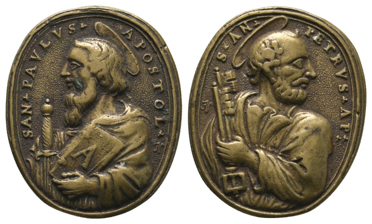  Medaille; Wallfahrt; Apostel Petrus und Paulus; Bronze; 14,92 g; Ø 29,57 mm   