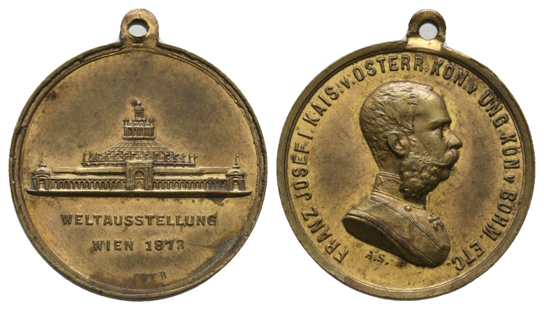  Österreich Medaille; Wiener Weltausstellung 1873, tragbare Medaille vergoldet; 6,93 g, Ø 27,66 mm   