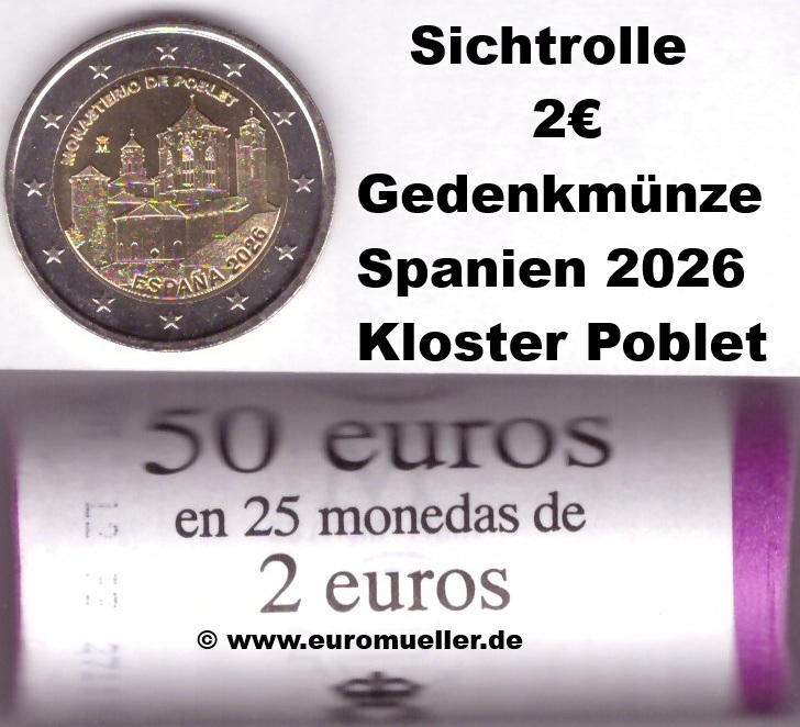 Spanien Rolle...2 Euro Gedenkmünze 2026...Poblet   