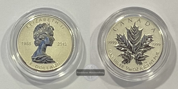  Kanada 2 Dollars 2013 Maple Leaf 1/10 Unze FM-Frankfurt KM#1480 Feinsilber: 3,1g   