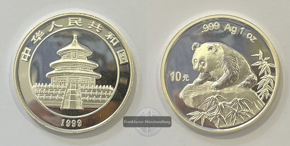  China  10 Yuan 1999 Panda FM-Frankfurt KM#1216 Feinsilber: 31g   