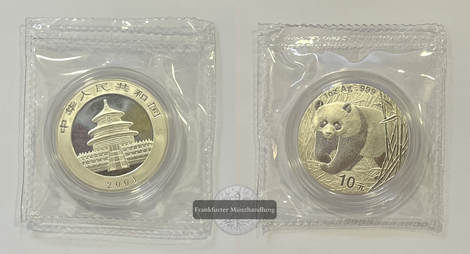  China  10 Yuan 2001 Panda (Originalverpackung) FM-Frankfurt KM#1365 Feinsilber: 31g   