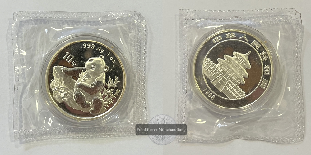  China  10 Yuan 1998 Panda (Originalverpackung) FM-Frankfurt KM#1126 Feinsilber: 31g   