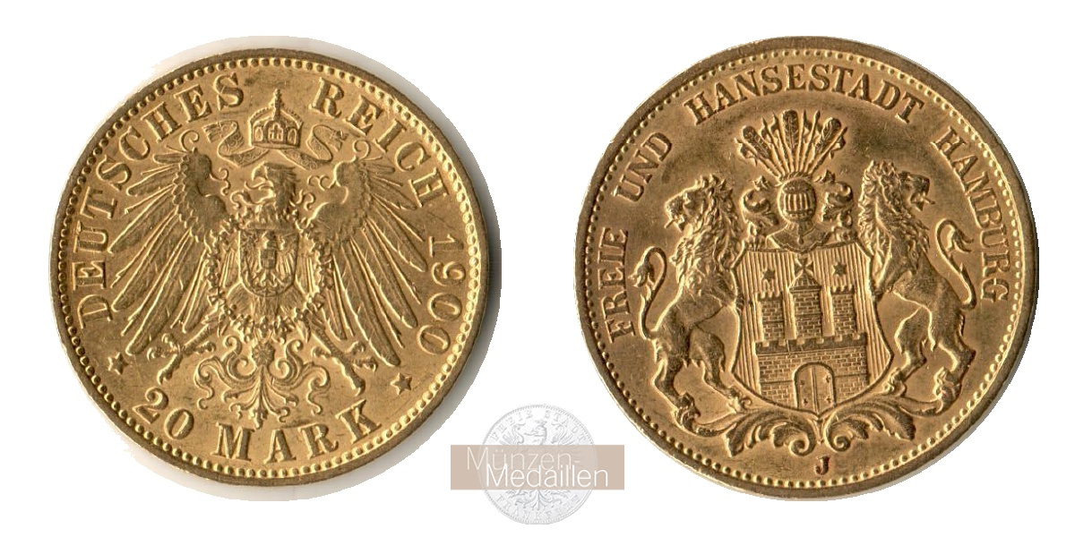 Deutsches Kaiserreich. Hamburg MM-Frankfurt Feingold: 7.17g 20 Mark 1900 J 