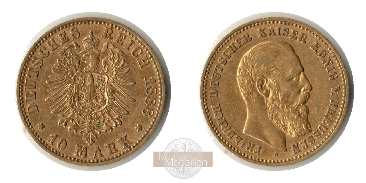 Deutsches Kaiserreich, Preussen. MM-Frankfurt Feingewicht: 3,58g Gold Friedrich III, 10 Mark 1888 A 