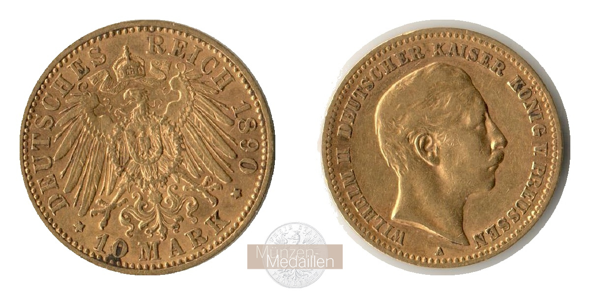 Deutsches Kaiserreich, Preussen MM-Frankfurt KM#520 Feingold: 3,58g Wilhelm II 10 Mark 1890 A 