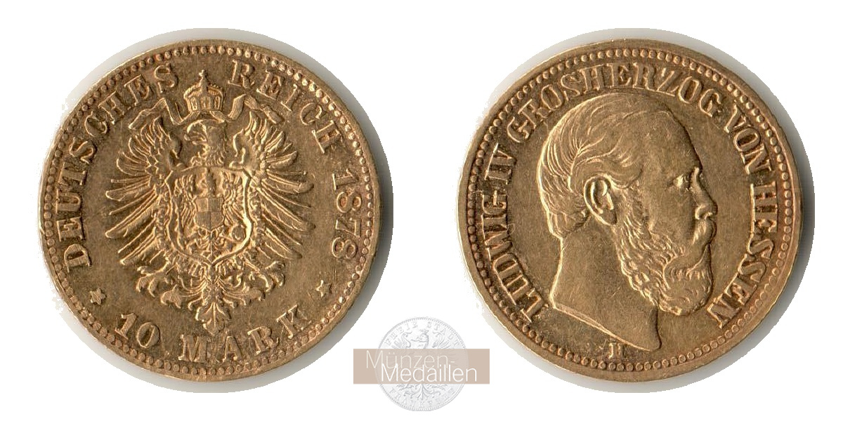 Deutsches Kaiserreich, Hessen.  10 Mark MM-Frankfurt Feingold: 3,58g 10 Mark 1878 H 