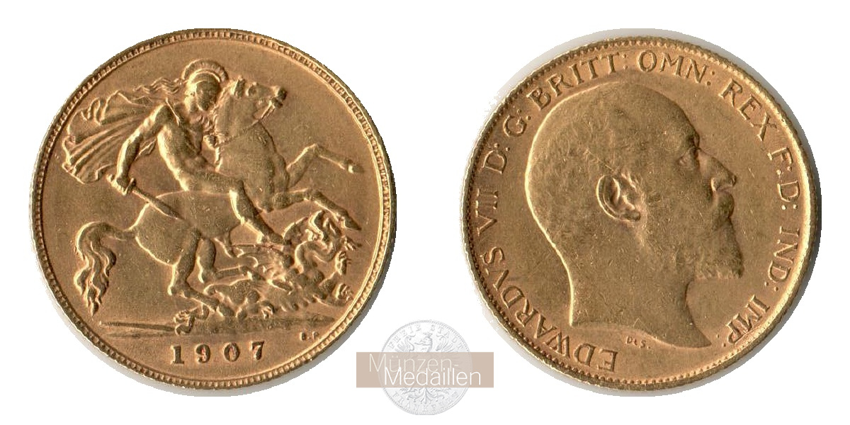  Vereinigtes Königreich 1/2 Sovereign Edward VII 1907 (1902-10) MM-Frankfurt KM#804 Feingold: 3,661g   