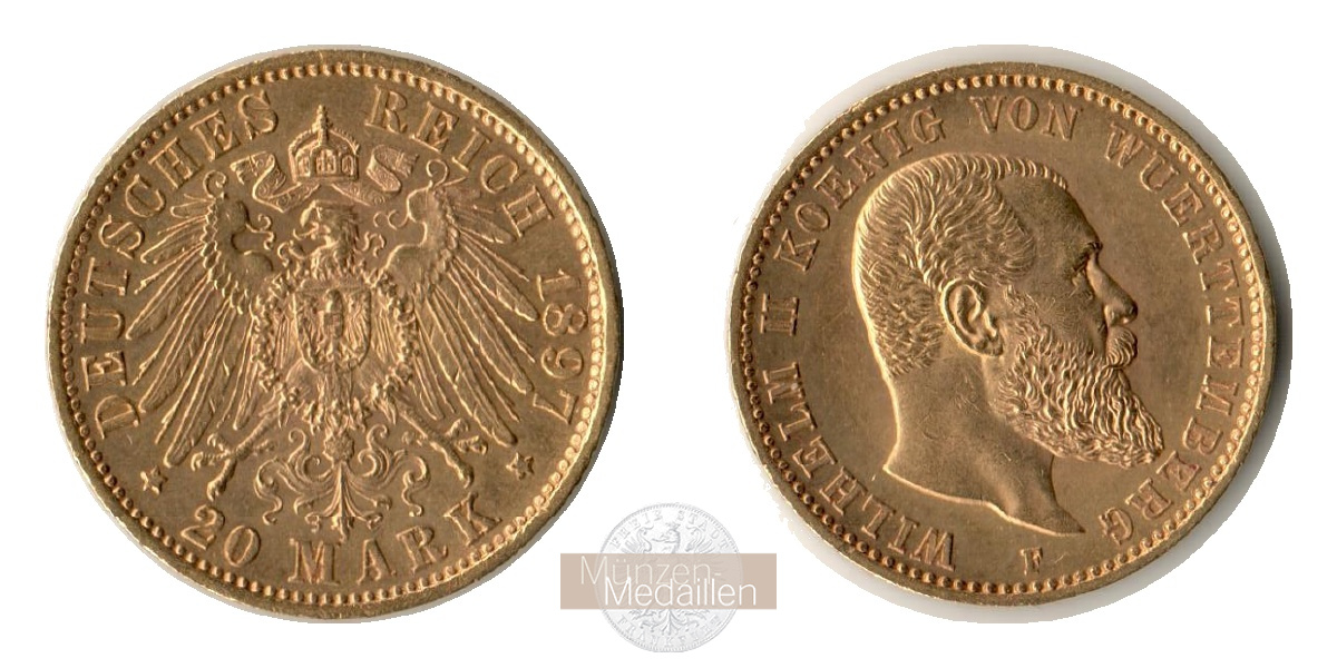 Deutsches Kaiserreich - Württemberg MM-Frankfurt Feingold: 7,17g Wilhelm II., 20 Mark 1897 F 