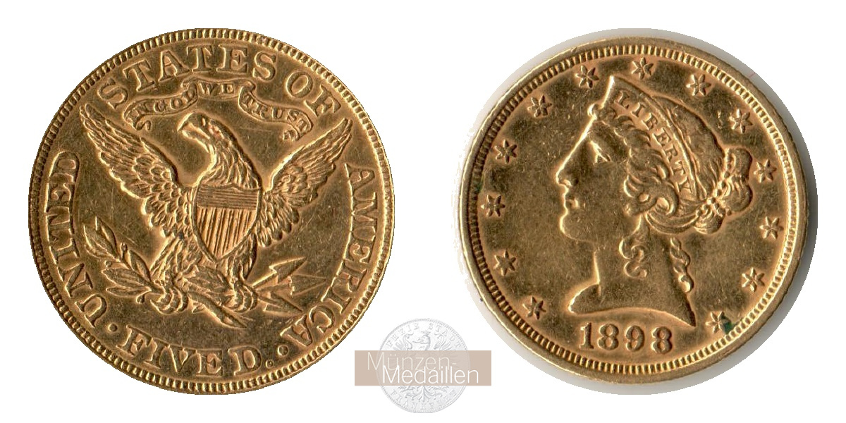 USA  5 Dollar MM-Frankfurt Feingold: 7,52g Half Eagle - Liberty Head 1898 