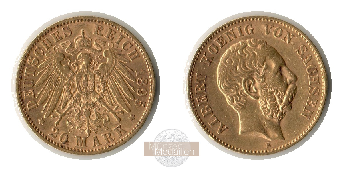 Sachsen, Kaiserreich  20 Mark MM-Frankfurt Feingold: 7,17g Albert 1873-1902 1895 E 