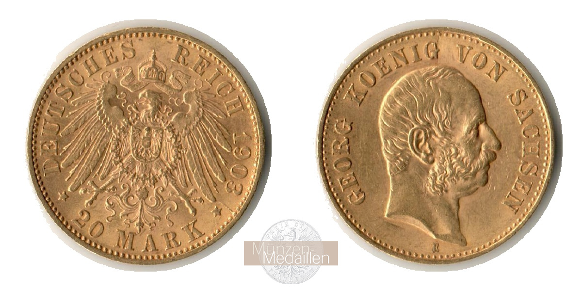 Dt. Kaiserreich Sachsen, Georg MM-Frankfurt KM#1260 Feingold: 7,17g 20 Mark 1903 E 