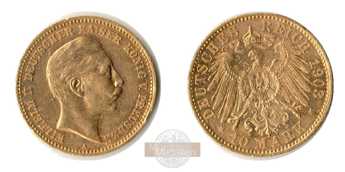 Dt. Kaiserreich Preussen, Wilhelm II MM-Frankfurt KM#520 Feingold: 3,58g 10 Mark (1890-1912) 1903 A 