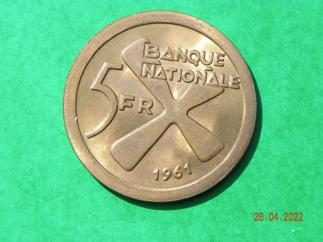  5 Francs 1961 (Bro) vz , Republik Katanga 1960-1963   