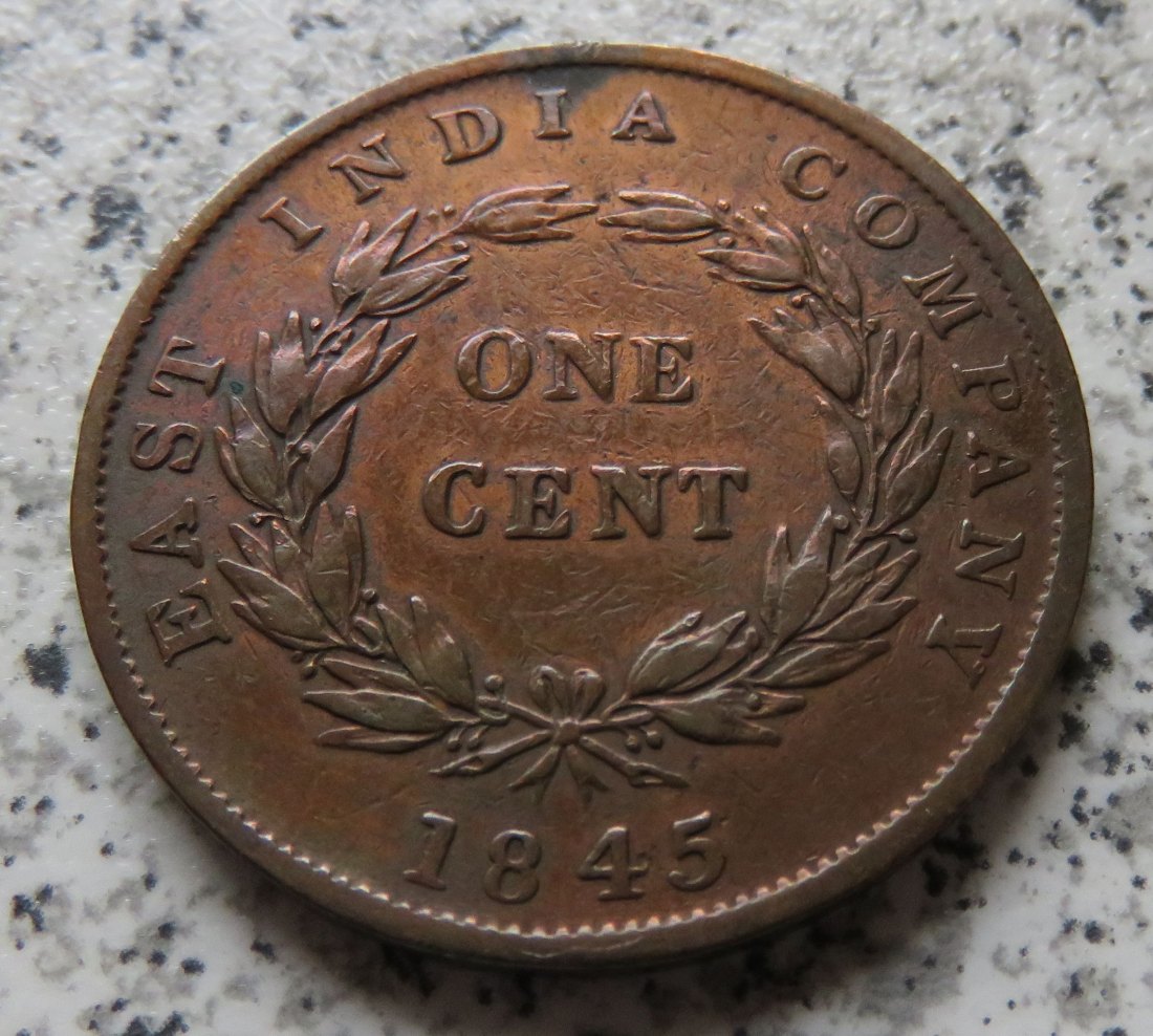  East India Company 1 Cent 1845 / Straits Settlements 1 Cent 1845   