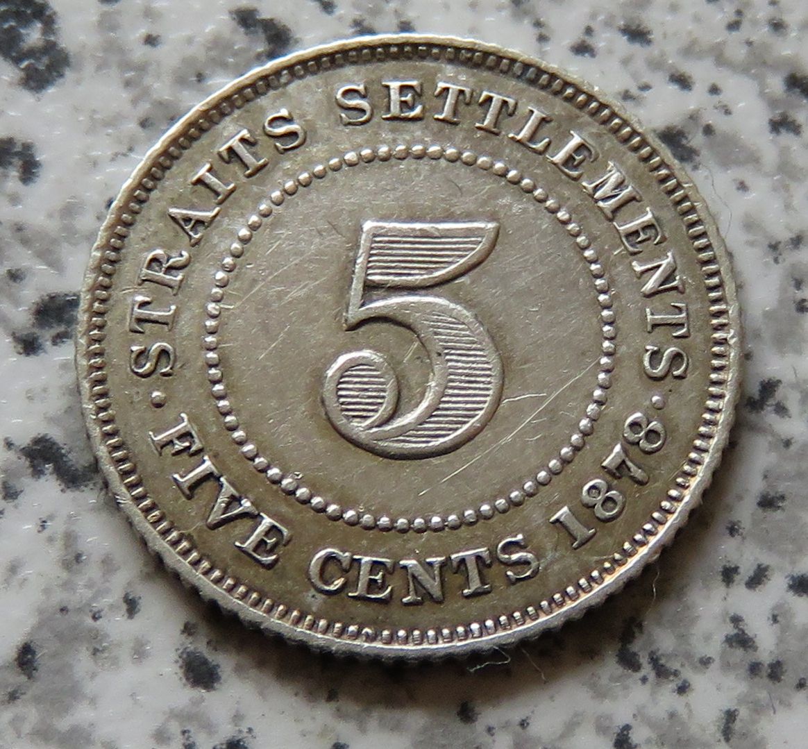  Straits Settlements 5 Cents 1878   