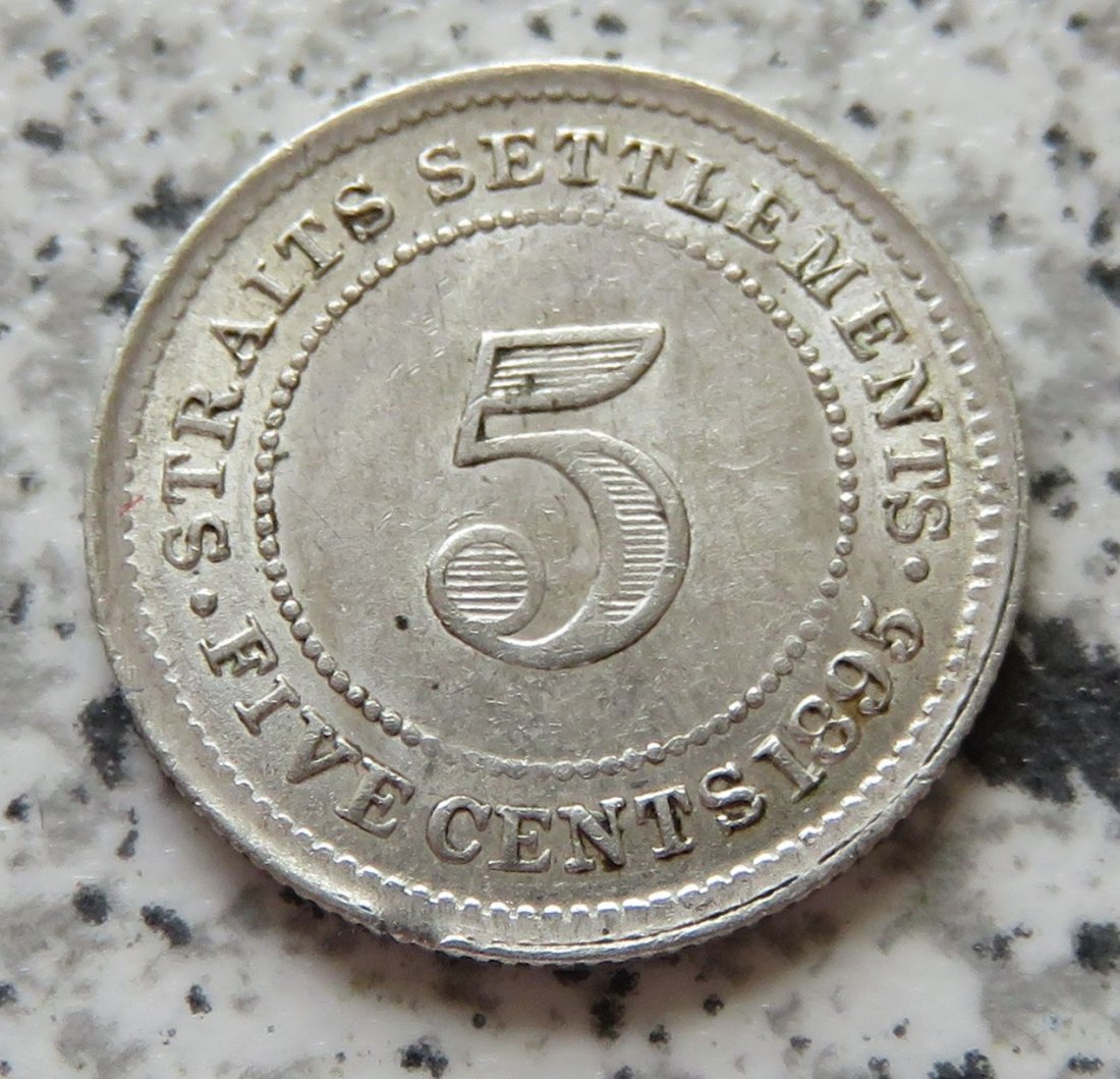  Straits Settlements 5 Cents 1895   