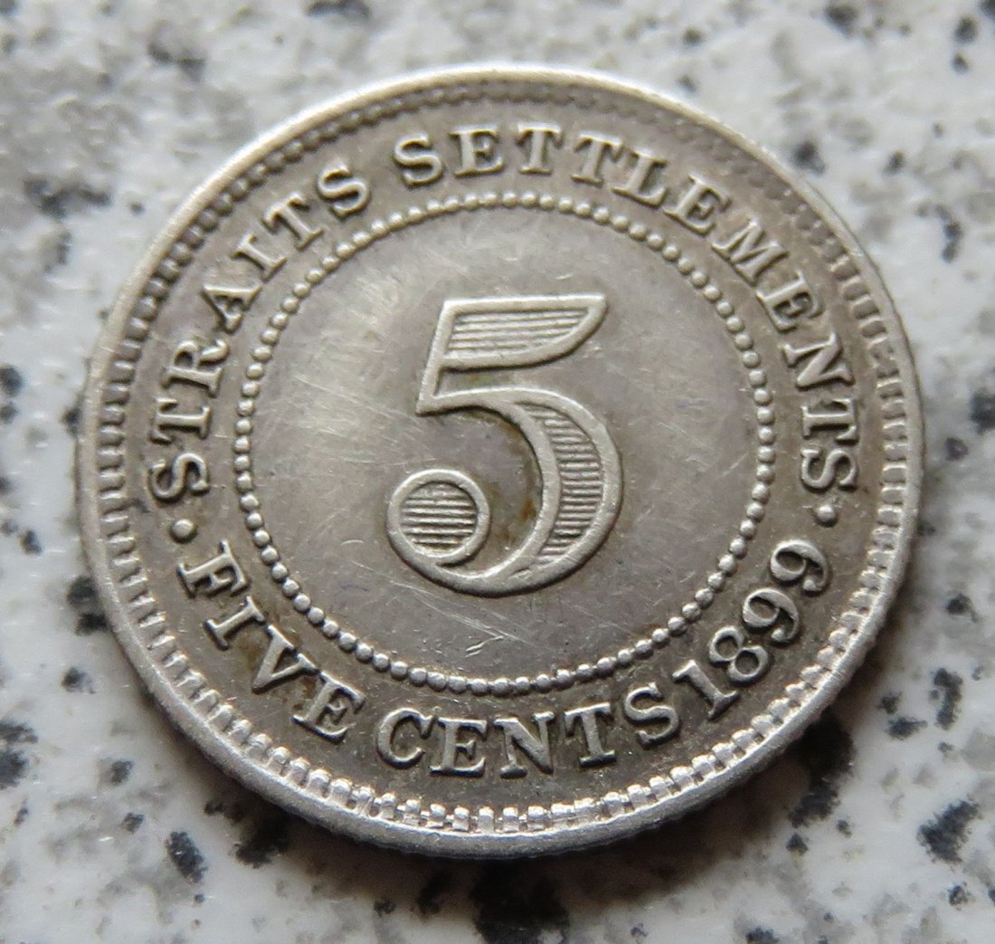  Straits Settlements 5 Cents 1899   