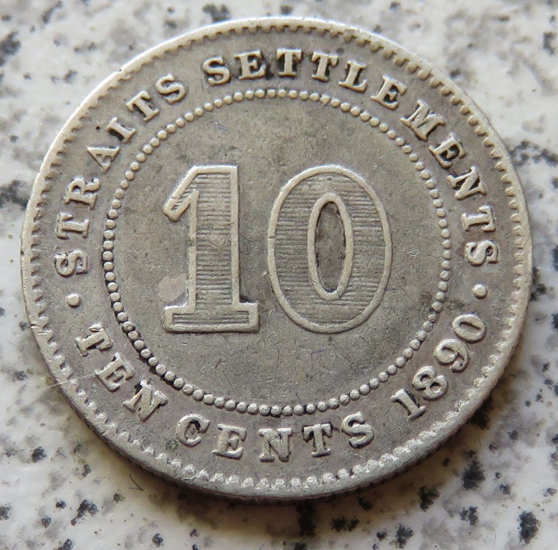  Straits Settlements 10 Cents 1890 H   