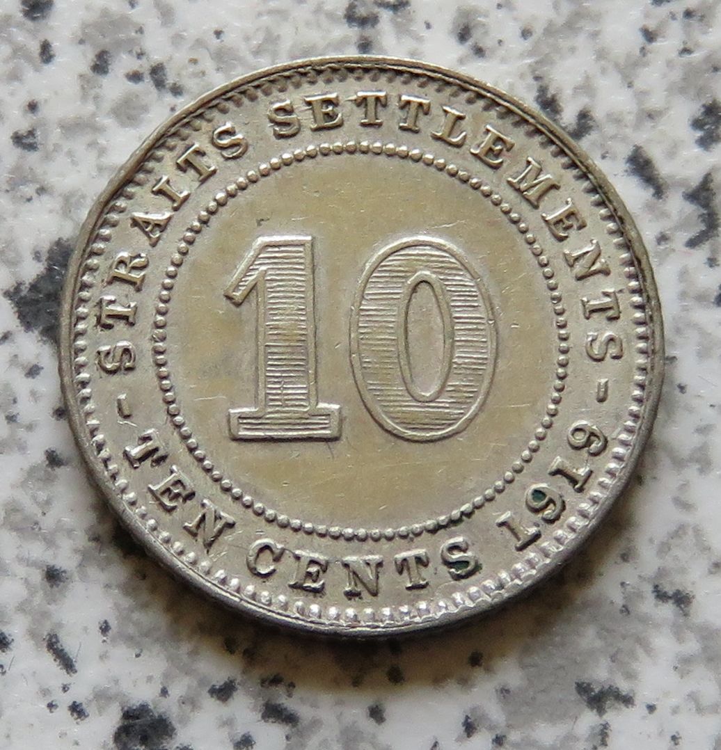 Straits Settlements 10 Cents 1919   