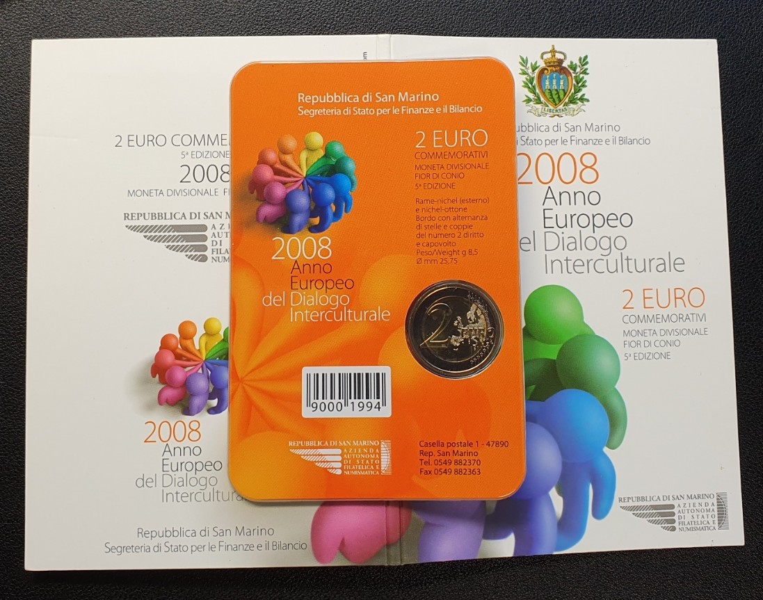  San Marino 2008 2 Euro, Europäisches Jahr des Interkulturellen Dialogs In Folder   