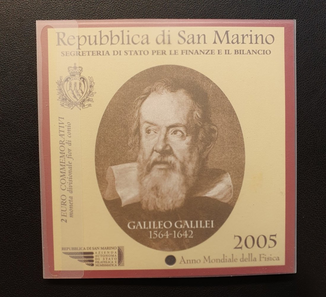  2 Euro San Marino 2005 Galileo Galilei Jahr der Physik Gedenkmünze im Folder   