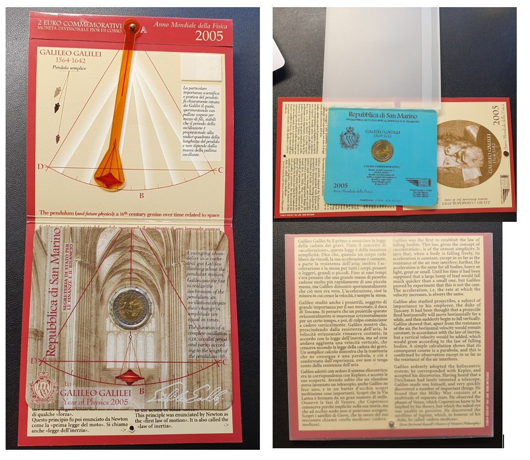  2 Euro San Marino 2005 Galileo Galilei Jahr der Physik Gedenkmünze im Folder   