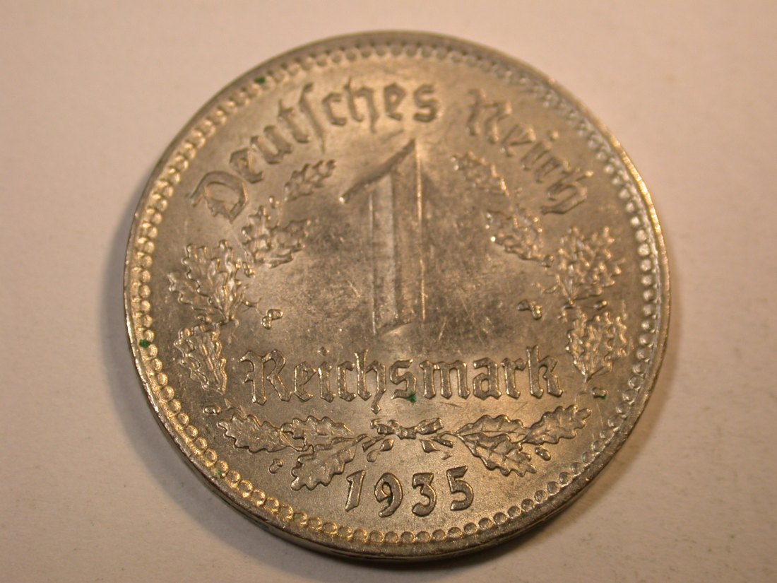  J33  3.Reich  1 Mark 1935 A in ss-vz Nickel  Originalbilder   