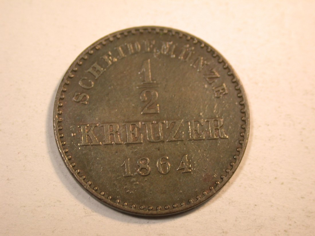  J33 Württemberg  1/2 Kreuzer  1864 in ss+    Originalbilder   