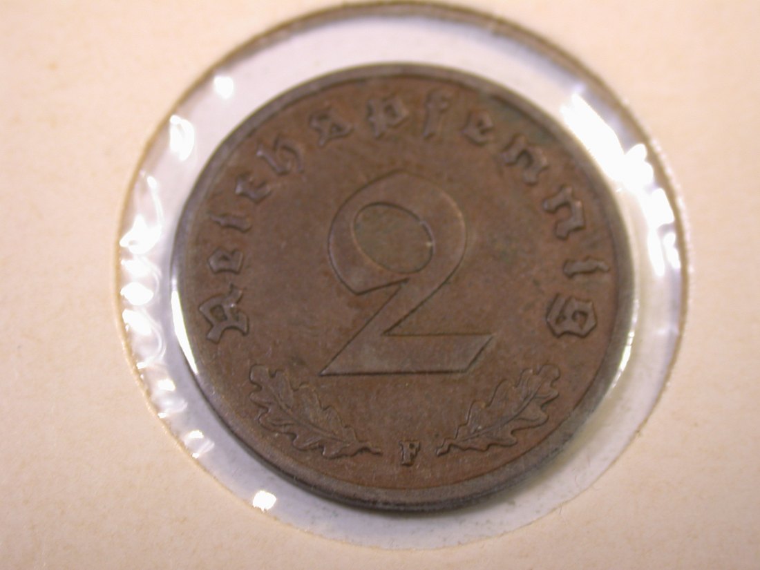  J33 3.Reich  2 Pfennig 1937 F in ss-vz  Originalbilder   