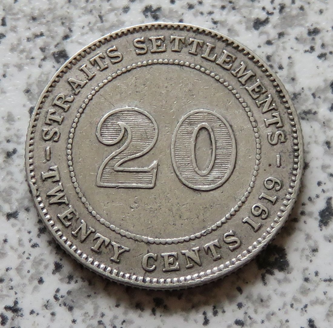  Straits Settlements 20 Cents 1919   