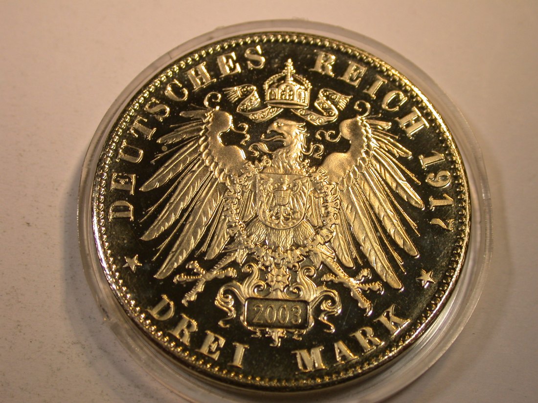  J34  KR  Sachsen 3 Mark 1917 Friedrich der Weise in PP Nachprägung 2003   Originalbilder   