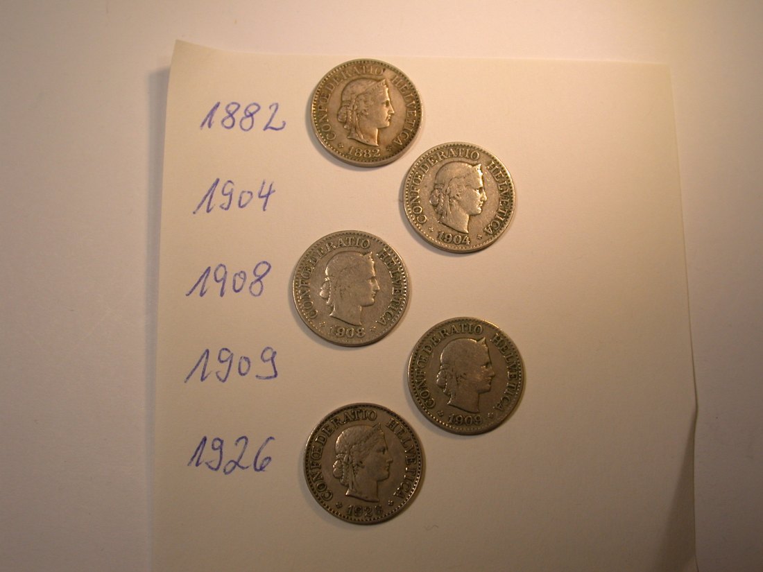  Schweiz  5 x 10 Rappen 1882-1926 meist ss   Originalbilder   