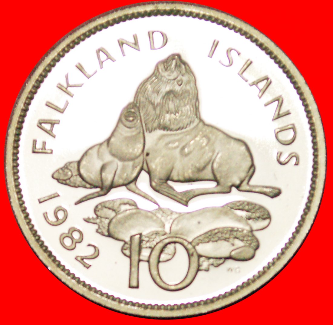  Ⰺ GREAT BRITAIN SEA LIONS (1974-1992): FALKLAND ISLANDS★10 PENCE 1982! PROOF★LOW START ★ NO RESERVE!   