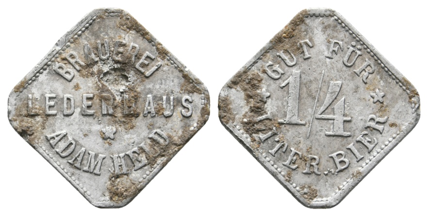  Bayern; Augsburg; Brauerei Lederhaus Adam Held, Gut für 1/4 Liter Bier; Menzel 930   