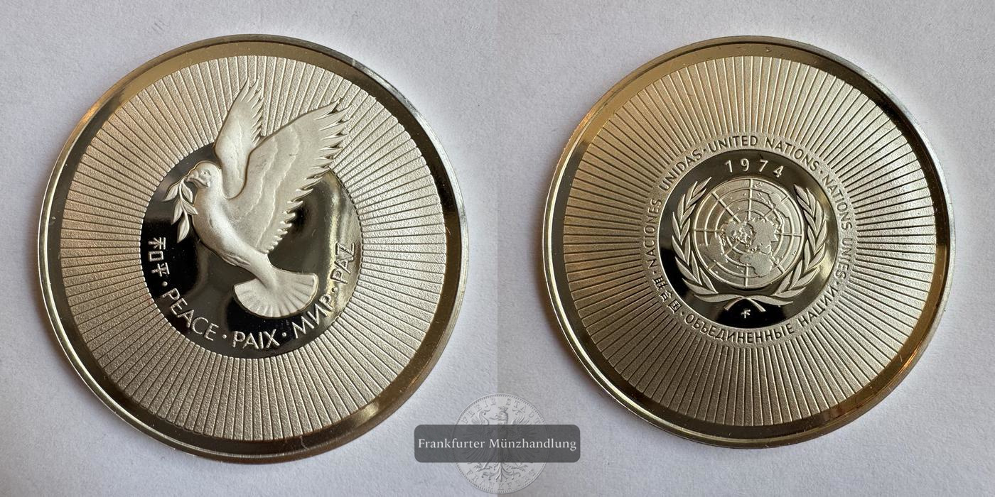 UN Friedensmedaille Silber 1974 Proof FM-Frankfurt Feinsilber: 22,47g   