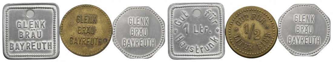  Bayern; Bayreuth Glenk Bräu, Biermarken (3 Stück); Menzel 1625   