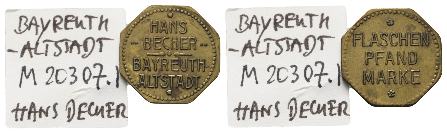  Bayern; Bayreuth-Altstadt Hans Becher, Flaschcenpfandmarke; Menzel 1627   