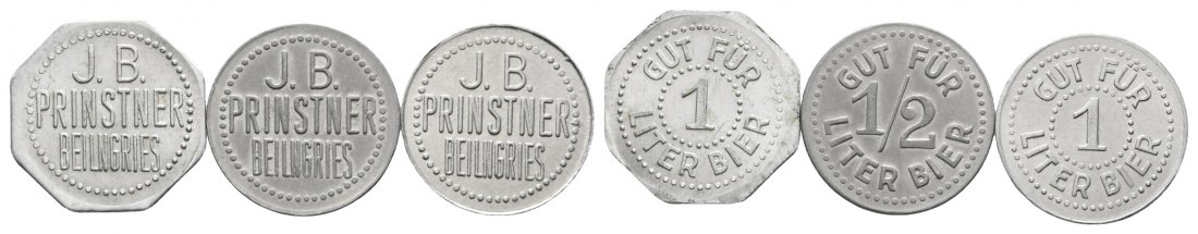  Bayern; Beilingries J.B. Prinstner (3 Biermarken); Menzel 1695   