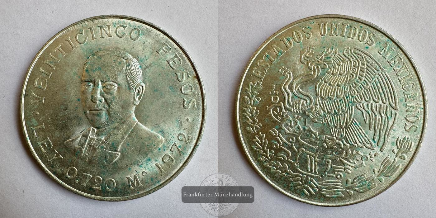  Mexiko, 25 Pesos (Benito Pablo Juárez García) 1972 FM-Frankfurt KM#480 Feinsilber: 16,2g   