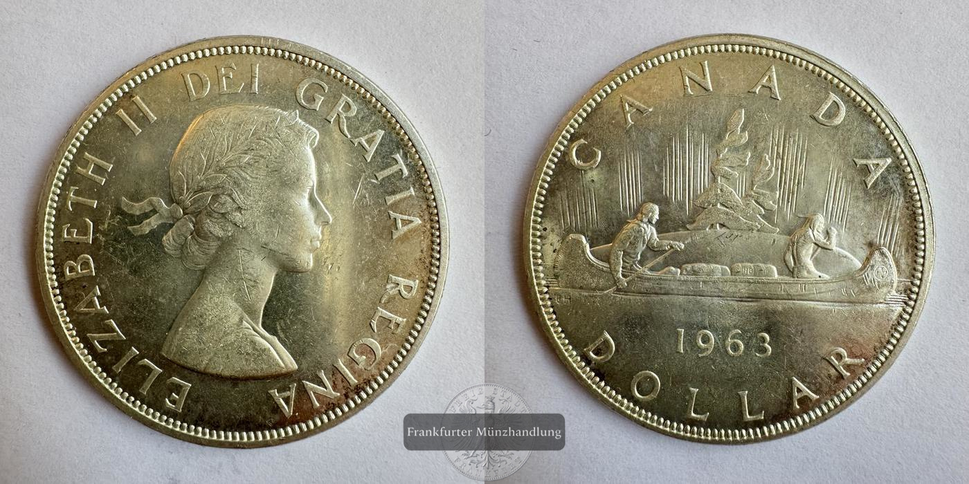  Kanada, 1 Dollar 1963 Kanu FM-Frankfurt Feinsilber: 18,66g   