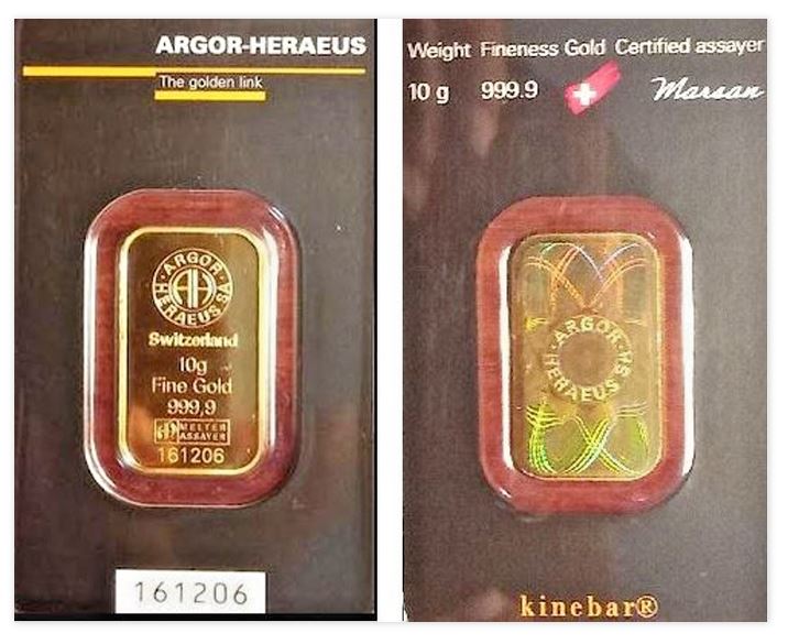  -kirofa - Schweiz - Baren Gold 10 g. KINEBAR - 9999 . ARGOR-HERAEUS. NEU   