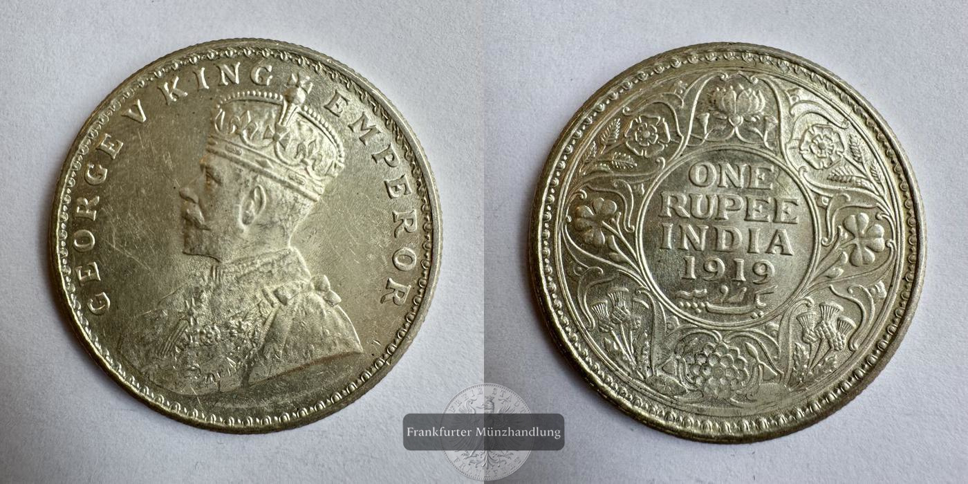  Brit.-Indien 1 Rupee 1919 George V FM-Frankfurt KM#524 Feinsilber: 10,7g   