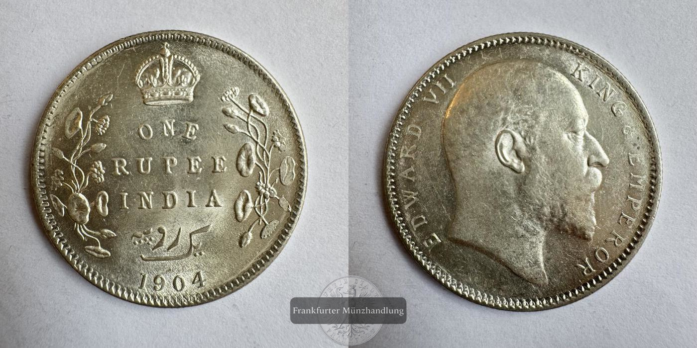  Brit.-Indien 1 Rupee Edward VII 1904 FM-Frankfurt KM#508 Feinsilber: 10,7g   